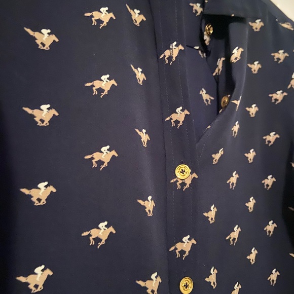 C Wonder Silk Navy Equestrian Button Down Shirt Xsmall - Picture 2 of 9